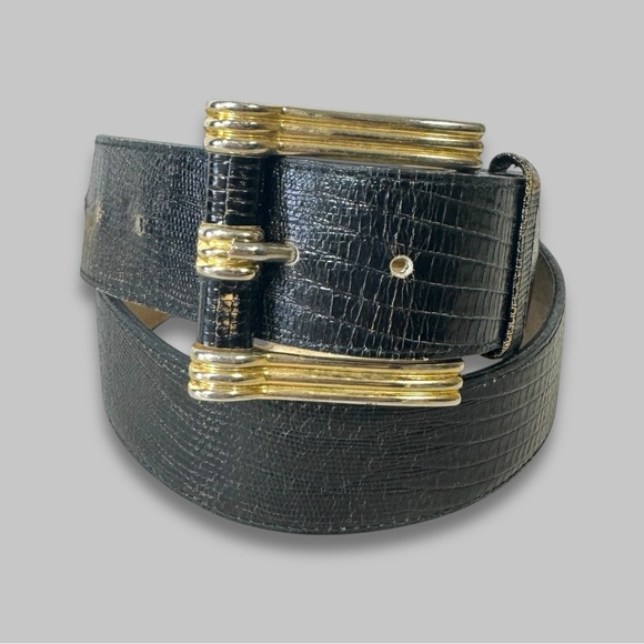 Vintage Belt Accessories - Vintage Y2K 90s Retro Moc Croc 90s Black Leather Textured Belt